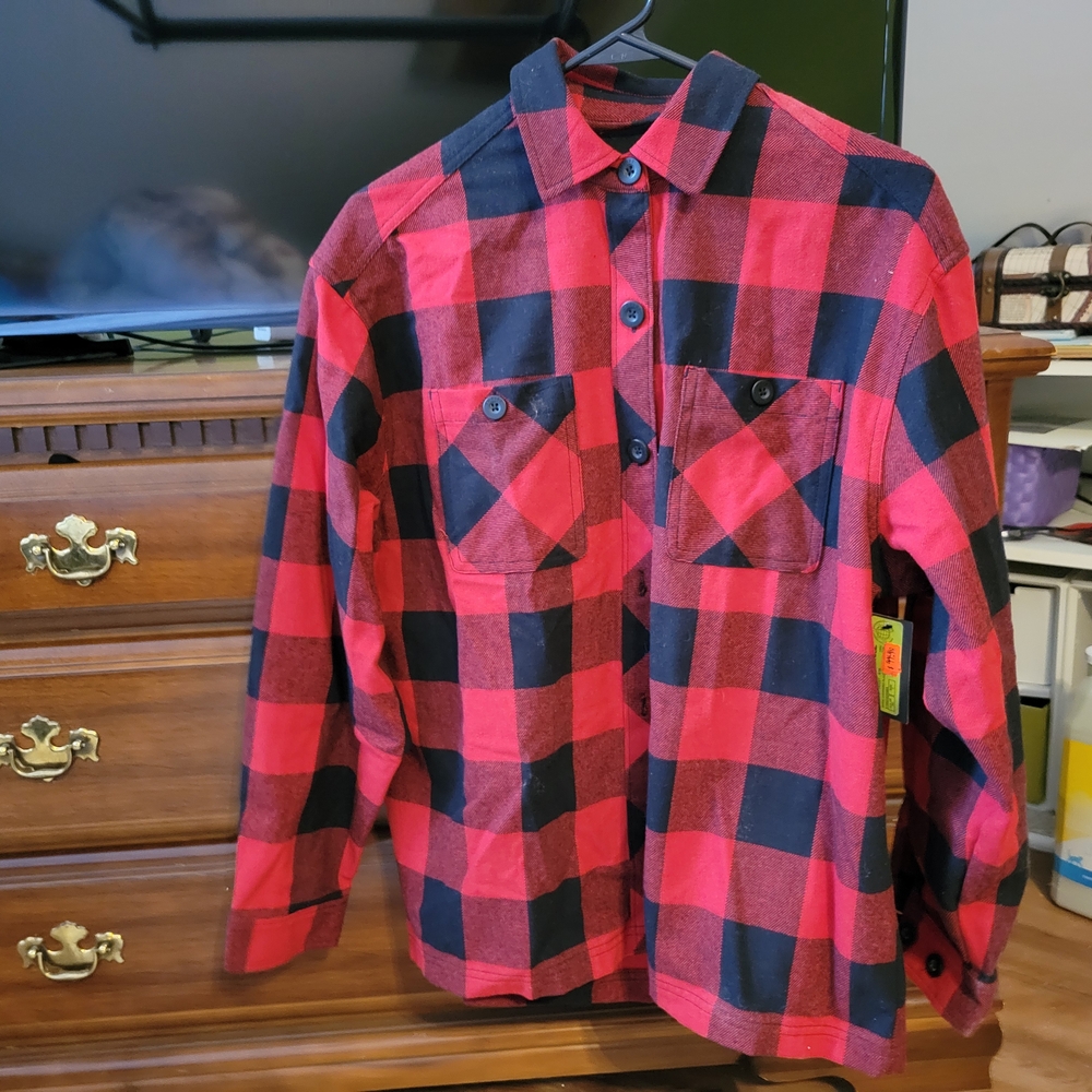 Zumiez Red and Black Plaid Oversized Flannel Shirt